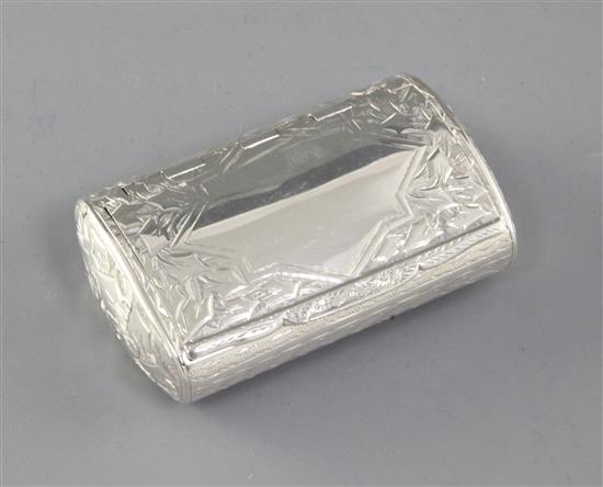 A Victorian silver snuff box, by Hilliard & Thomason, Length 70mm Weight: 1.8oz/58grms.